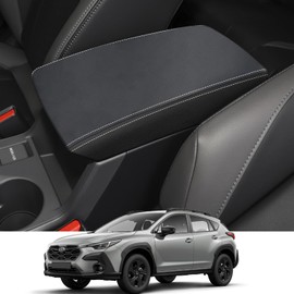 Rifoda Center Console Armrest Cover Suitable for 2024 Subaru Crosstrek Impreza Scratch Resistance Armrest Box Microfiber Leather Cover(Black Leather with White stitchingg)
