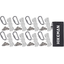 Tent Rope, Paracord with Carabiner, Adjustable, Tarp Rope, Guy Line, Includes Reflective Materials, Thickness 0.16 inches (4 mm), Length 16.6 ft (4 m), Flexible Brackets, Set of 4, Camping Equipment,