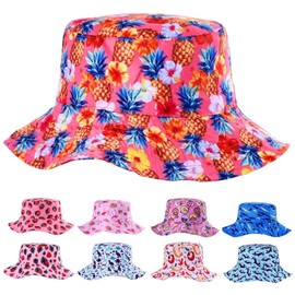Beach Kids Sun Hat Protection Wide Brim Summer Bucket Hats Cute Fishing Hats for Girls Boys Pink Pineapple
