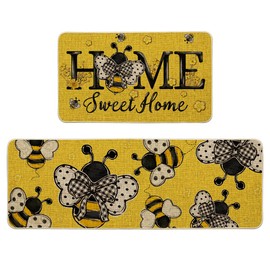 Artoid Mode Beige Bee Home Sweet Home Spring Kitchen Mats Set of 2, Summer Home Decor Low-Profile Kitchen Rugs for Floor - 17x29 and 17x47 Inch