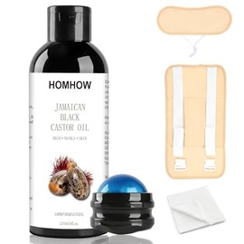 Paquete de aceite de ricino con aceite de ricino orgánico (8 fl oz/8.0 fl oz) y bola de rodillo, paquetes de aceite de ricino reutilizables para estómago, cuello y todo el cuerpo