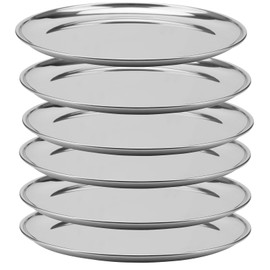 HEIHAK 6 PCS 8 Inch Stainless Steel Plates, Reusable Round Metal Dinner Plates Camping Plate, Kitchenware Dinner Dishes for for BBQ Steak, Dishwasher Safe