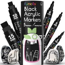 5 Bolígrafos de Pintura Acrílica Negros - Punta Fina, Punta Fina y Punta Jumbo (1mm, 3mm, 6mm, 10mm, 15mm) - Marcador de Pintura Negro para Plástico, 