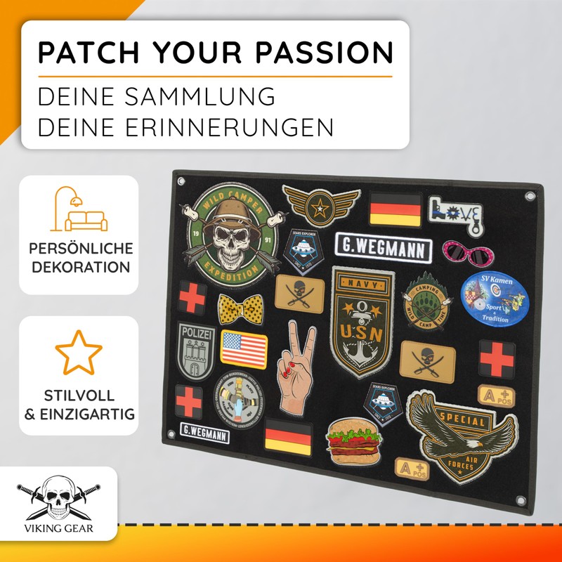 Patch Wall in Black with Metal Eyelets, Velcro Patch Display