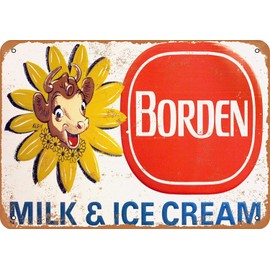 Wallors Vintage Look Borden Milk and Ice Cream Cafe Metal Sign 8" x 12" Tin Signs Wall Decor Bar Garage Room Wine Cellar