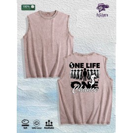 One Life One Chance Graphic Washed Vest US Warehouse 3 Colors Cotton TankSize: S, Color: Apricot color