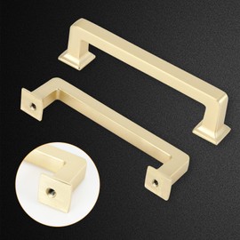 Getjansi 10 Pack Cabinet Handles 3-3/4 Inch(96mm) Hole Centers Gold Pulls, Hardware for Cupboard Drawer, Brushed Brass
