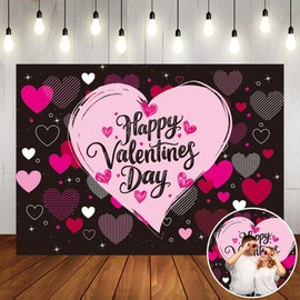 Black Pink Valentine's Day Backdrop Red Pink Love Heart Photography Background Valentine Heart Women Men Anniversary Birthday Party Decorations (7x5FT)