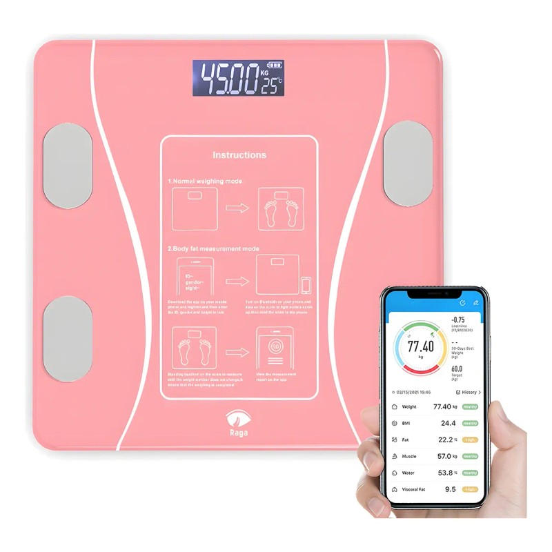 Báscula Electrónica Bluetooth Digital Inteligente De Baño Color Rosa