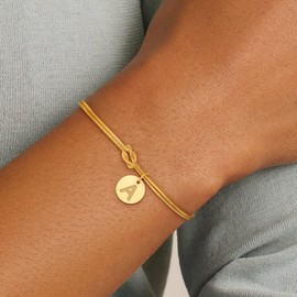 Fezodo Gold Initial Bracelets for Women Girls - Letter D Initial Bracelet Dainty Gold Bracelets Knot Bracelet Birthday Gifts for 5 6 7 8 9 10 11 12 Year Old Girls