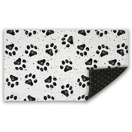Black Dog Paw Door Mat, Indoor Outdoor Decor Door Mat Entryway Non-Slip Absorbent Mud Trapper Mats, Floor Mats, Soft Washable Mats Door Carpet for Entryway Bathroom Kitchen Bedroom
