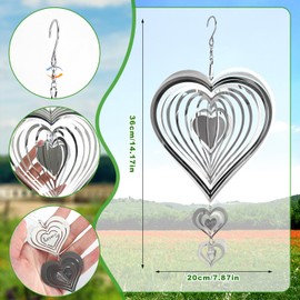 Heart Reflective Wind Spinner Set, Double-Sided Holographic Bird Reflector Discs Stainless Steel Keep Birds Away Devices for Outdoor Yard Window Garden Hanging Decoration
