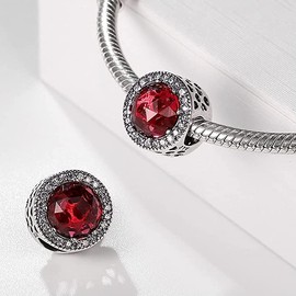 LNQOBU Murano Glass Charm Pendant, 925 Sterling Silver, Charms for Bracelets, Pink Love Heart, Red Round Pearl Charm, Fits Women Bracelets/Necklaces, Jewellery Gifts, Sterling Silver Cubic Zirconia,