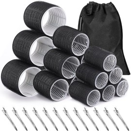 Rollers Hair Curlers 30Pcs Set with 18Pcs Hair Roller 3 Sizes (6 Large Rollers, 6 Medium Rollers, 6 Small Rollers) and 12 Clips and Storage Bag for Long Medium Short Hair Volume
