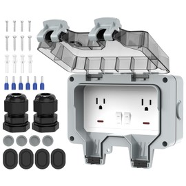 Outdoor Outlet Box, IP66 Waterproof Outdoor Outlet Box with Lockable Cover & LED Indicator (Double Plug Socket)