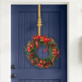 Wreath Hanger for Front Door Wreath Hanger,Christmas Wreath Hanger Wreaths,30 Cm Metal Christmas Tree Decor Hooks Wreath Hook for Front Door Decoration Christmas Decorations Home Wall Garland (Gold)