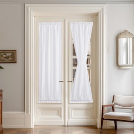 NICETOWN Sheer Door Curtains for Windows, Non See-Through Privacy Light Filtering Door Window Shade for Living Room Bedroom with Tieback, 1 Rod Pocket Panel, 26 inch Wide x 72 inch Long, White