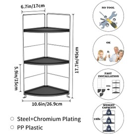 3-Tier Bathroom Countertop Organizer , Vanity Tray Cosmetic & Makeup Storage, Kitchen Spice Rack Standing Shelf , Corner Storage Shelf , Silver&Black