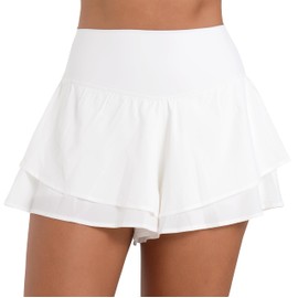 Sunzel Womens High‑Waist Double‑Layer Skort with 2 Inner‑Shorts Pockets Moisture‑Wicking Athletic Skorts for Women, Golf Skorts & Tennis Skirts,White, Small