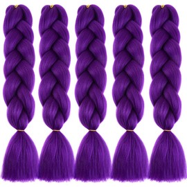 Jumbo Braiding Hair Extensions, 5 Bundles, Synthetic Hair, Kanekalon Crochet Hair, Box Braiding (Dark Purple)
