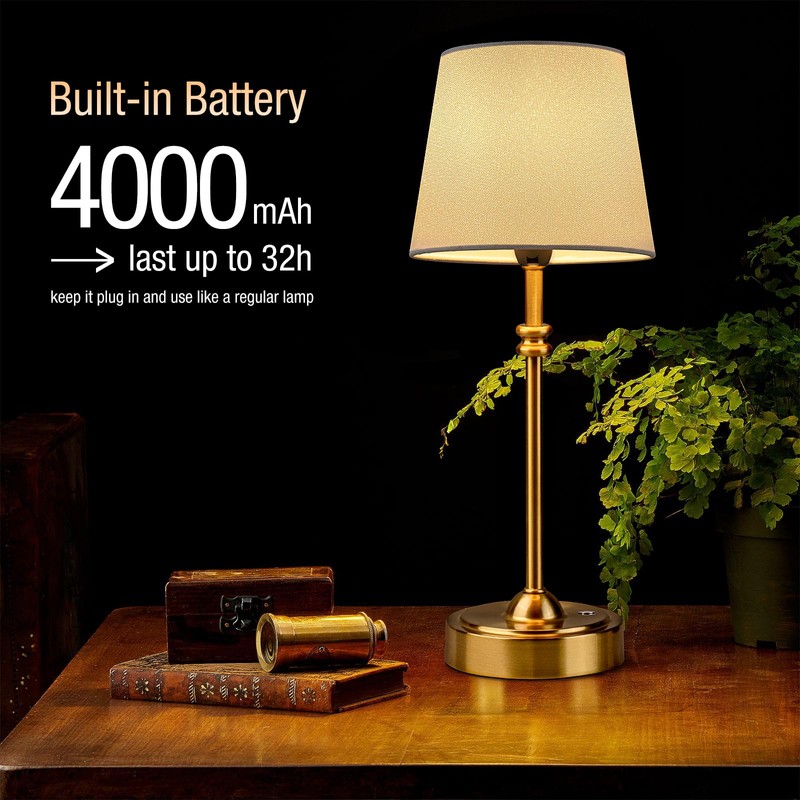 ONEWISH Cordless Lamp-Battery Operated Table lamp, 4000mAh Rechargeable, Stepless Dimmable,