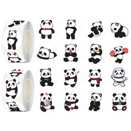 UVUXO 600 Pcs Panda Stickers for Kids- 1.5 Inch Round Stickers Roll 16 Tyles Cute Panda Kindergarten Stickers Teacher Stickers for Kids Birthday Party School Reward Giveaways