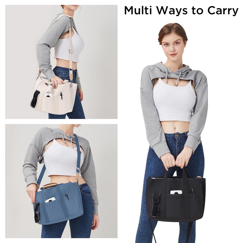 JIECH JIECH Canvas Tote Bag With Multi Pockets - Crossbody