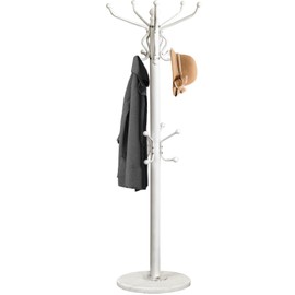 Kertnic Freestanding Coat Rack with 18 Hooks & Marble Base - Heavy Duty Metal Hall Tree Stand for Entryway, Hats, Coats, Bags Rack - Modern Hanger Organizer for Home, Office, Dorm (White)