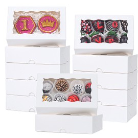 TEMLQPACK 50pcs 7x4.3x2 Inches White Chocolate Covered Strawberries Cookies Cake Pop Truffle Cakesickle Charcuterie Bakery Boxes for Christmas Valentine's Mother's Day