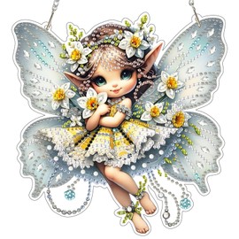 DAERLE Diamond Art Hanging Ornaments with Chain, Cute Fairy, Diamond Painting Pendant Ornament Kits Smiling Fairy, Special Shaped Hanging Crystal Gem Art Kits for Door Window Home Decor
