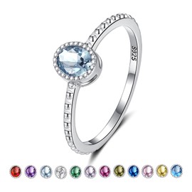 Stacking March Birthstone Ring for Women: Girls S925 Sterling Silver Blue Oval Stackable Rings Promise Band Size 7 for Wife Daughter Friends - Christmas Anniversary Birthday Gifts Jewelry