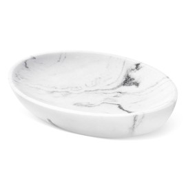 Shinowa Soap Dish, Resin Soap Saver Sponge Dish Tray Mini Storage Tray for Bathroom Bedroom Vanity Table Kitchen Counter-Top Organization, Gravel White