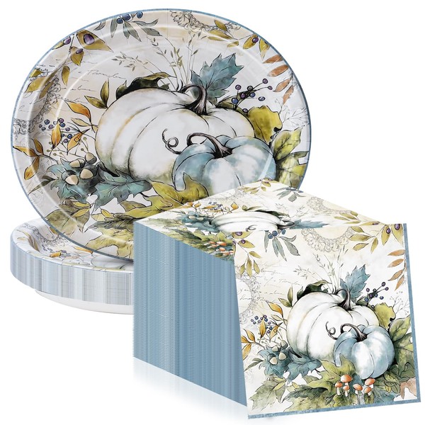 KTCNMER 50Pcs Fall Large 12" x 10" Oval Paper Plates