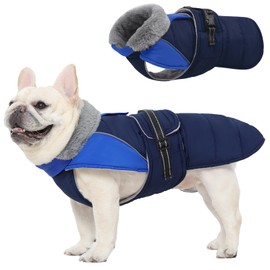 Nanaki Small Dog Coats for Winter Waterproof, Warm Fleece Lining Dog Jacket with Leash Hole, Reflective Adjustable Cold Weather Puppy Jacket Vest, Easy On Pet Snow Jacket Suit Male Female, Blue S