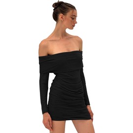 BKEPDY Women's Cocktail Dress Women's Sexy Bodycon Dress Elegant Long Sleeve Ribbed Bodycon Mini Dress Elegant Winter Dress Fashionable Knitted Dress Wrap Dress Shirt Dress Autumn Dress Party Dress