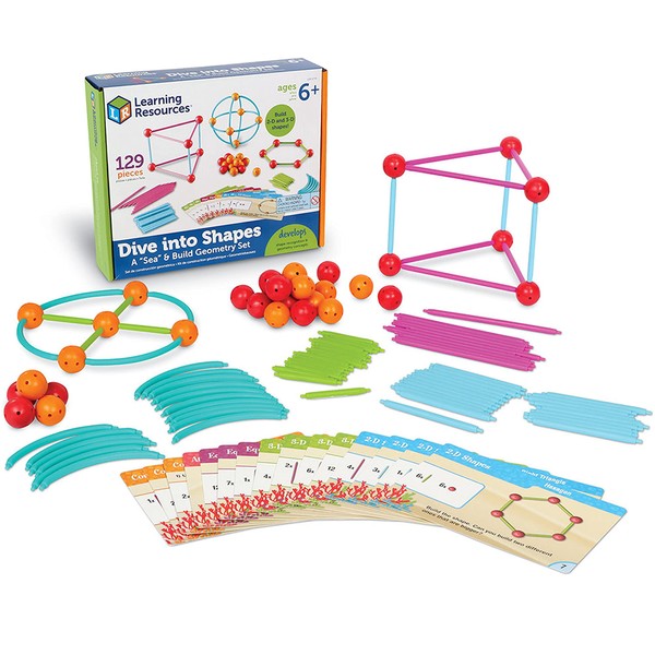 Learning Resources Dive into Shapes! A Sea and Build Geometry Set, 129 Pieces, Ages 6+, Geometry for Kids, Develops Shape Recognition, Back to School Games,3D Shapes for Kids