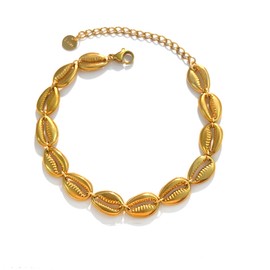 AIETUE Chunky Seashell Bracelets For Women, 18k Gold-plated Boho Cowrie Shell Stainless Steel Beach Shell Chain Waterproof No Tarnish Minimalist Summer Adjustable Statement Jewelry Gift (Shell Gold)