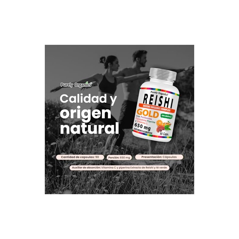 Purely Organics | Reishi Gold 650 mg con Cúrcuma, Té