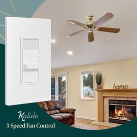 TOPGREENER Kalide Fan Speed Control Switch, 3-Speed Fan Wall Switch, Single Pole, 120VAC, 60Hz, 2.5A, Neutral Wire Not Required, TGFS3-W, White