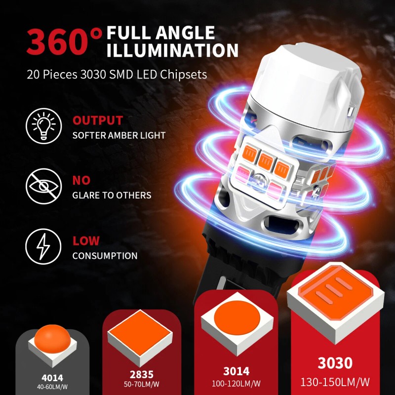 Lasfit 7443 7444 LED Front Turn Signal Light Bulbs Amber