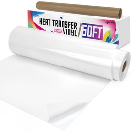 Lzerking Heat Transfer Vinyl 12in x 60ft Iron on Vinyl, White Htv Vinyl Roll for Gift, T-Shirts, Hats, Compatible with Cricut, xTool M1, Siser Romeo Cutting Machines