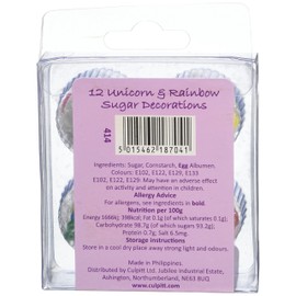 Culpitt Rainbows & Unicorns Sugar Piping's, Edible Cake Decorations, Unicorn Cupcake Decorations - Pack of 12