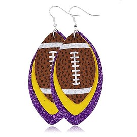 CHUNYANAN Unique Fashion Sequined Leather Football Dangle Drop Earrings for Women Sparkly Charm Tassel Football Earrings Jewelry Gift (Brown Yellow Purple Earring)