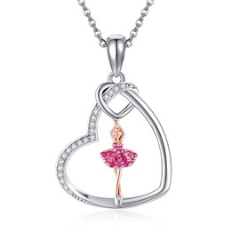 VENACOLY Ballerina Necklaces 925 Sterling Silver Heart Ballet Pendant Dancer Necklace Dance Recital Jewellery for Women Ballet Dancer