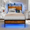 Furnulem Bed Frame Twin Size with LED Lights & Charging