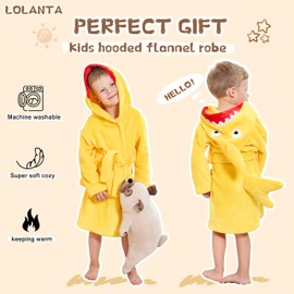 LOLANTA Kids Fleece Dressing Gown Shark Plush Hooded Bathrobe, Yellow Shark, M (3-5 Years)