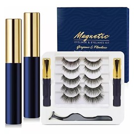 5 Pares Pestañas Postizas Magneticas con 2 Delineadores y Pinzas, Set de Pestañas Postizas 3D de Visón Natural y Lápiz Delineador de Ojos Negro Mate, Autoadhesivas con iman Impermeables y Reutilizables