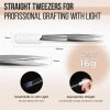 Lashview Lash Tweezer, Eyelash Tweezers with Light, Straight Pointed Eyelash