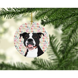 Caroline's Treasures Pit Bull Black #3 Christmas Ceramic Ornament Christmas Tree Hanging Decorations for Home Christmas Holiday, Party, Gift, 3 in, Multicolor