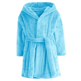 Umeyda Kid Bathrobe, Soft Plush Cute Hooded Flannel Robe With Pockets Solid Color Bathrobe for Toddler Little Big Girls Boys, Sky Blue, 4T = Tag 110